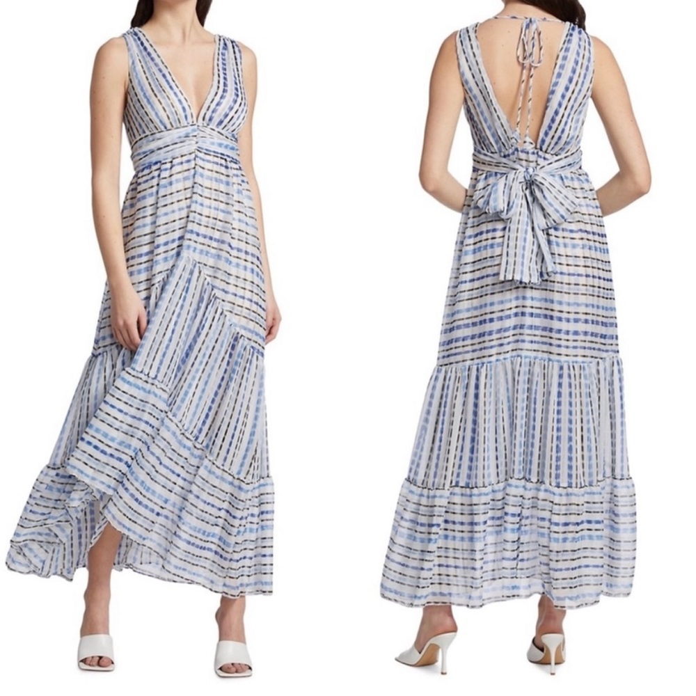 New Misa Los Angles Blue and White Dominika Maxi Dress Small